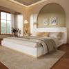 Christopher Knight Home Bettine Queen Size Bed Frame, Upholstered Queen Size Headborad and Bed, Rectangular Velvet Headboard, Solid Wood Frame, Slats Panel Platform, No Box Spring Needed, 800lbs White(Queen)
