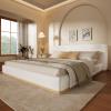 Christopher Knight Home Bettine Queen Size Bed Frame, Upholstered Queen Size Headborad and Bed, Rectangular Velvet Headboard, Solid Wood Frame, Slats Panel Platform, No Box Spring Needed, 800lbs White(King)
