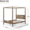 Christopher Knight Home Darnel Wooden Canopy Bed Frame Queen Size with Headboard, 4 Poster Platform Queen Bed Frame, Strong Wood Slat Mattress Support, No Box Spring Needed, Antique Natural