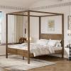 Christopher Knight Home Darnel Wooden Canopy Bed Frame Queen Size with Headboard, 4 Poster Platform Queen Bed Frame, Strong Wood Slat Mattress Support, No Box Spring Needed, Antique Natural