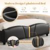 Christopher Knight Home Olimo Faux Leather Full Size Bed, Upholstered Full Bed and Headboard, Butterfly Shaped Headboard, Slat Panel Support, No Spring Box Needed, Easy Assembly, 800lbs Light Pink(Black)