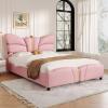 Christopher Knight Home Olimo Faux Leather Full Size Bed, Upholstered Full Bed and Headboard, Butterfly Shaped Headboard, Slat Panel Support, No Spring Box Needed, Easy Assembly, 800lbs Light Pink(Light Pink)