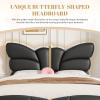 Christopher Knight Home Olimo Faux Leather Full Size Bed, Upholstered Full Bed and Headboard, Butterfly Shaped Headboard, Slat Panel Support, No Spring Box Needed, Easy Assembly, 800lbs Light Pink(Black)