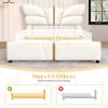 Christopher Knight Home Olimo Faux Leather Full Size Bed, Upholstered Full Bed and Headboard, Butterfly Shaped Headboard, Slat Panel Support, No Spring Box Needed, Easy Assembly, 800lbs Light Pink(Beige)