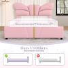 Christopher Knight Home Olimo Faux Leather Full Size Bed, Upholstered Full Bed and Headboard, Butterfly Shaped Headboard, Slat Panel Support, No Spring Box Needed, Easy Assembly, 800lbs Light Pink(Light Pink)
