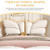 Christopher Knight Home Olimo Faux Leather Full Size Bed, Upholstered Full Bed and Headboard, Butterfly Shaped Headboard, Slat Panel Support, No Spring Box Needed, Easy Assembly, 800lbs Light Pink(Beige)