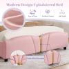 Christopher Knight Home Olimo Faux Leather Full Size Bed, Upholstered Full Bed and Headboard, Butterfly Shaped Headboard, Slat Panel Support, No Spring Box Needed, Easy Assembly, 800lbs Light Pink(Light Pink)
