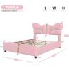 Christopher Knight Home Olimo Faux Leather Full Size Bed, Upholstered Full Bed and Headboard, Butterfly Shaped Headboard, Slat Panel Support, No Spring Box Needed, Easy Assembly, 800lbs Light Pink(Light Pink)