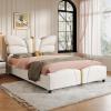 Christopher Knight Home Olimo Faux Leather Full Size Bed, Upholstered Full Bed and Headboard, Butterfly Shaped Headboard, Slat Panel Support, No Spring Box Needed, Easy Assembly, 800lbs Light Pink(Beige)