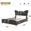 Christopher Knight Home Olimo Faux Leather Full Size Bed, Upholstered Full Bed and Headboard, Butterfly Shaped Headboard, Slat Panel Support, No Spring Box Needed, Easy Assembly, 800lbs Light Pink(Black)