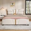 Christopher Knight Home Olimo Faux Leather Full Size Bed, Upholstered Full Bed and Headboard, Butterfly Shaped Headboard, Slat Panel Support, No Spring Box Needed, Easy Assembly, 800lbs Light Pink(Beige)