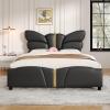 Christopher Knight Home Olimo Faux Leather Full Size Bed, Upholstered Full Bed and Headboard, Butterfly Shaped Headboard, Slat Panel Support, No Spring Box Needed, Easy Assembly, 800lbs Light Pink(Black)