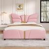 Christopher Knight Home Olimo Faux Leather Full Size Bed, Upholstered Full Bed and Headboard, Butterfly Shaped Headboard, Slat Panel Support, No Spring Box Needed, Easy Assembly, 800lbs Light Pink(Light Pink)