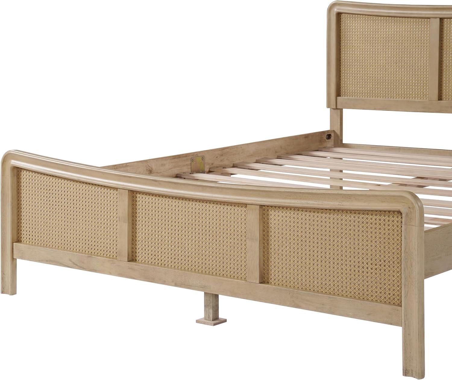 image:imageChristopher Knight Home Freda Boho Wooden Queen Bed Frame with Headboard Rectangular Queen Size Bed Frame with Natural Rattan Adjustable Headboard Platform Bed Frame No Box Spring Needed Brown