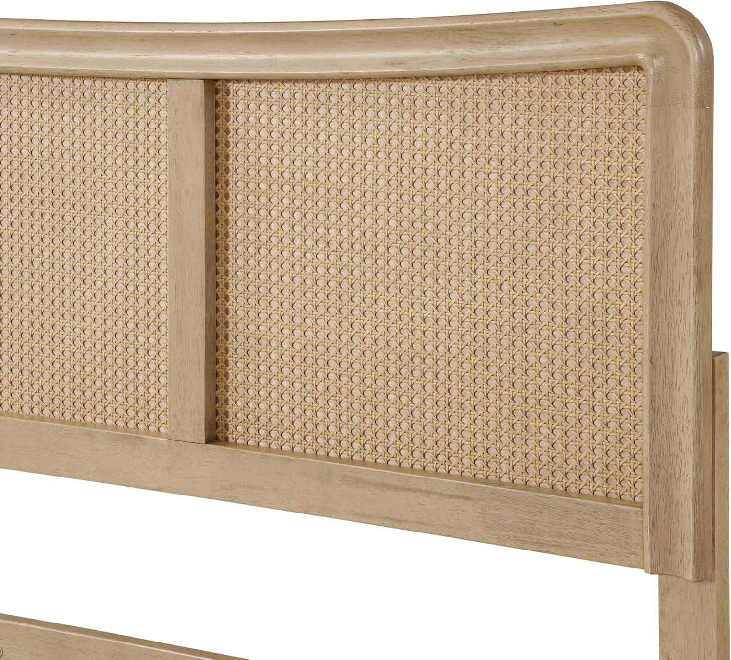 image:imageChristopher Knight Home Freda Boho Wooden Queen Bed Frame with Headboard Rectangular Queen Size Bed Frame with Natural Rattan Adjustable Headboard Platform Bed Frame No Box Spring Needed Brown