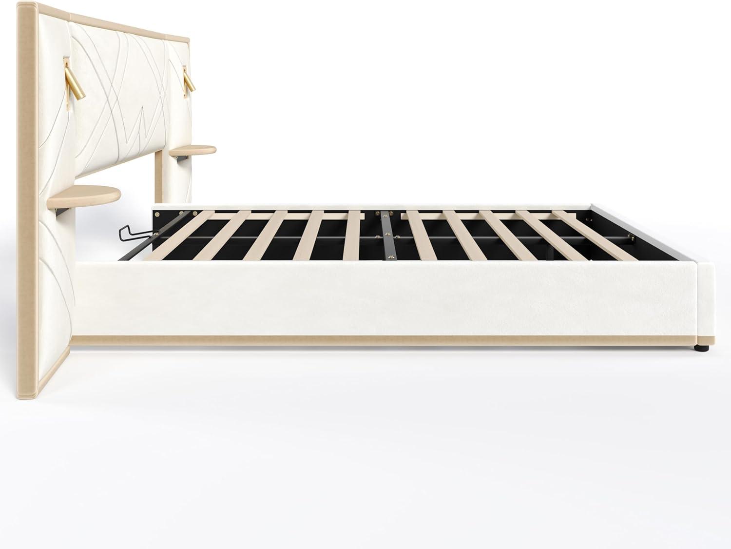 image:imageChristopher Knight Home Harley Upholstered King Size Bed Frame with LED Lights and Side Panels Velvet Bed Frame King Size with Headboard Wooden Slats Easy Assembly No Box Spring Needed BeigeBeige