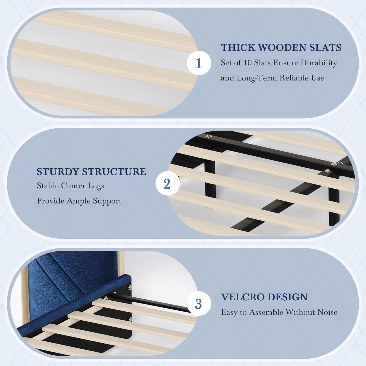 image:imageChristopher Knight Home Harley Upholstered King Size Bed Frame with LED Lights and Side Panels Velvet Bed Frame King Size with Headboard Wooden Slats Easy Assembly No Box Spring Needed BeigeBlue
