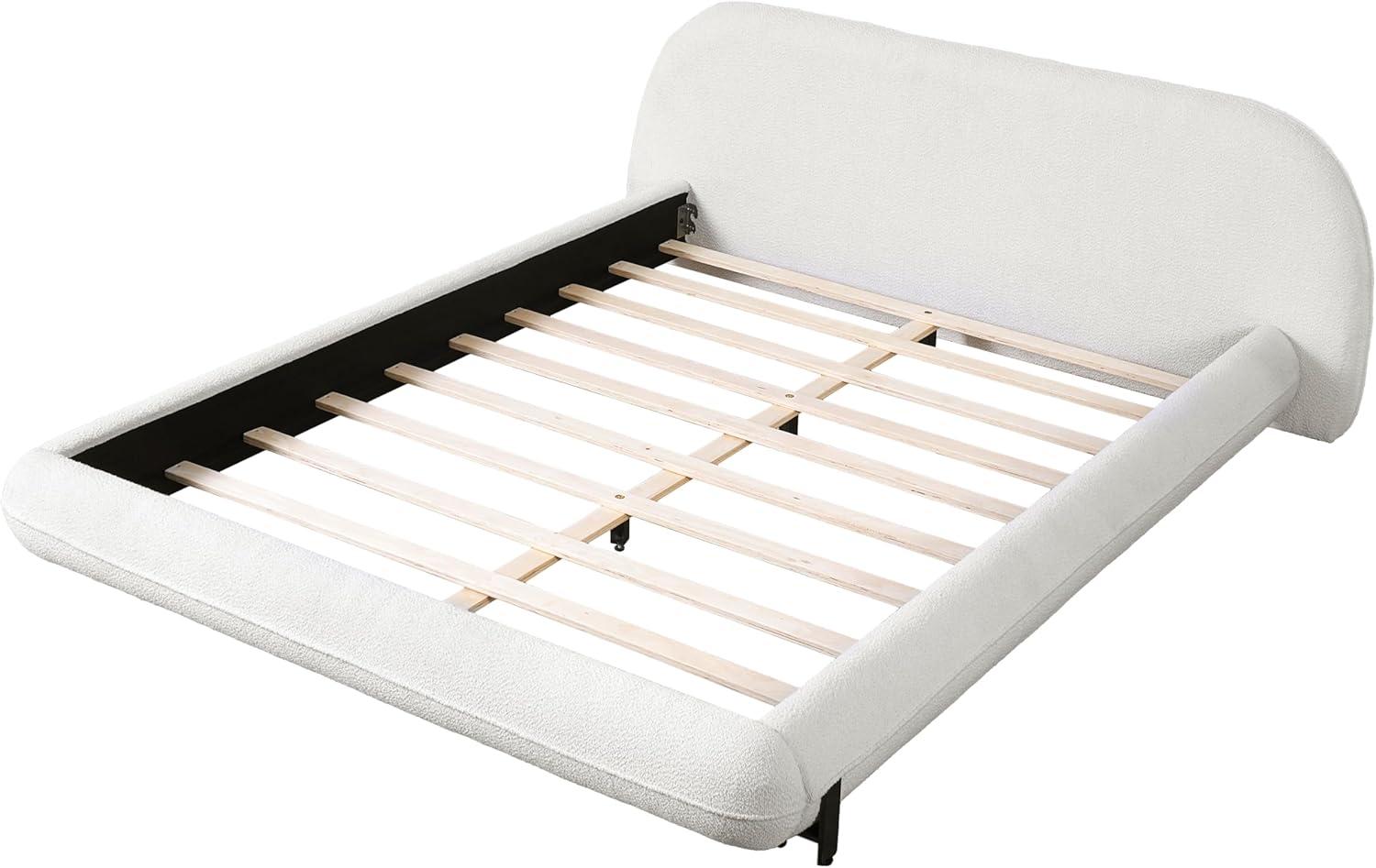 image:imageChristopher Knight Home Hazel Boucle King Size Bed Frame and Headboard Upholstered King Size Bed Round Curve Headboard Solid Wood and Steel Support No Box Spring Needed Easy Assembly WhiteQueen