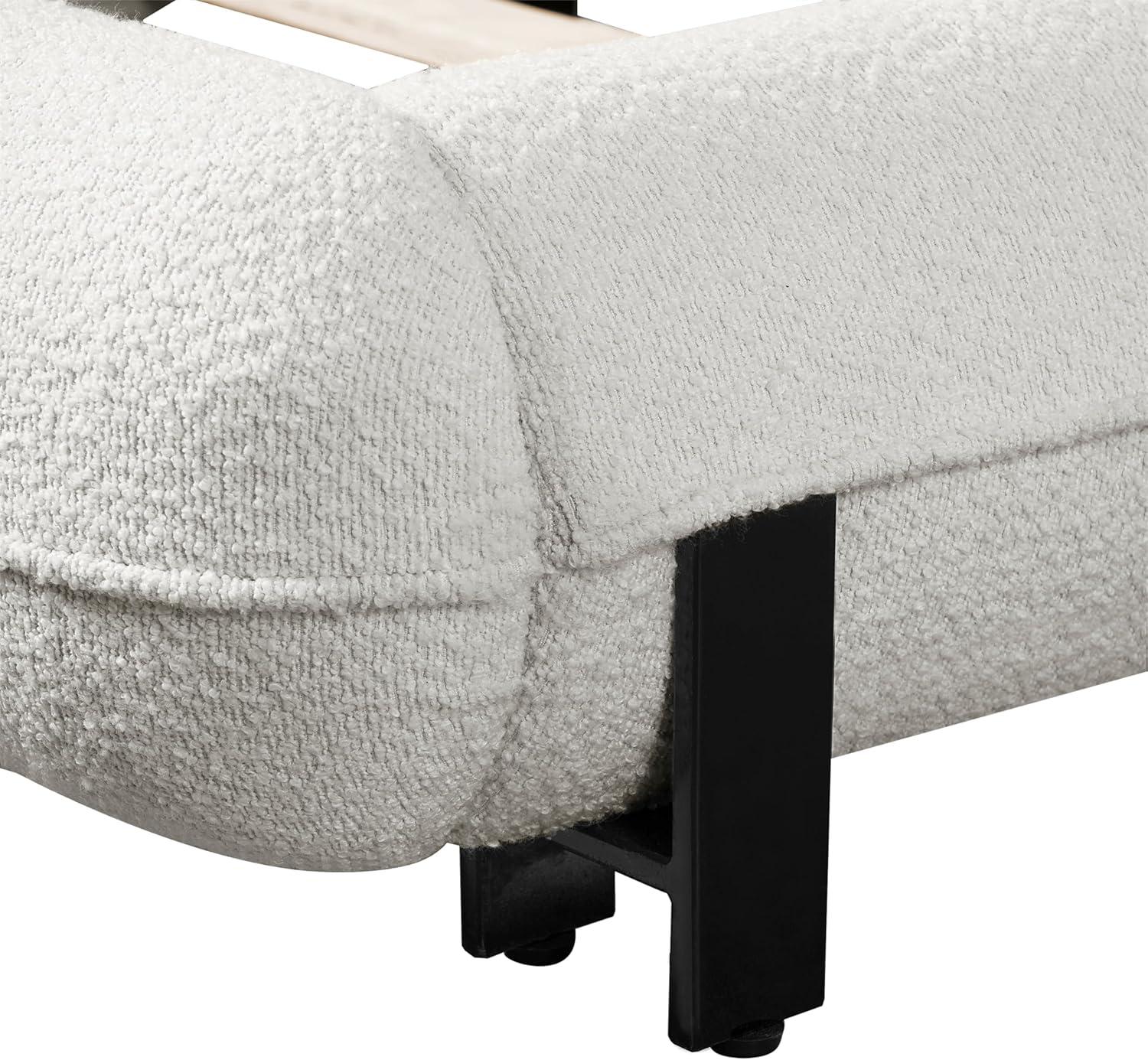 image:imageChristopher Knight Home Hazel Boucle King Size Bed Frame and Headboard Upholstered King Size Bed Round Curve Headboard Solid Wood and Steel Support No Box Spring Needed Easy Assembly WhiteQueen