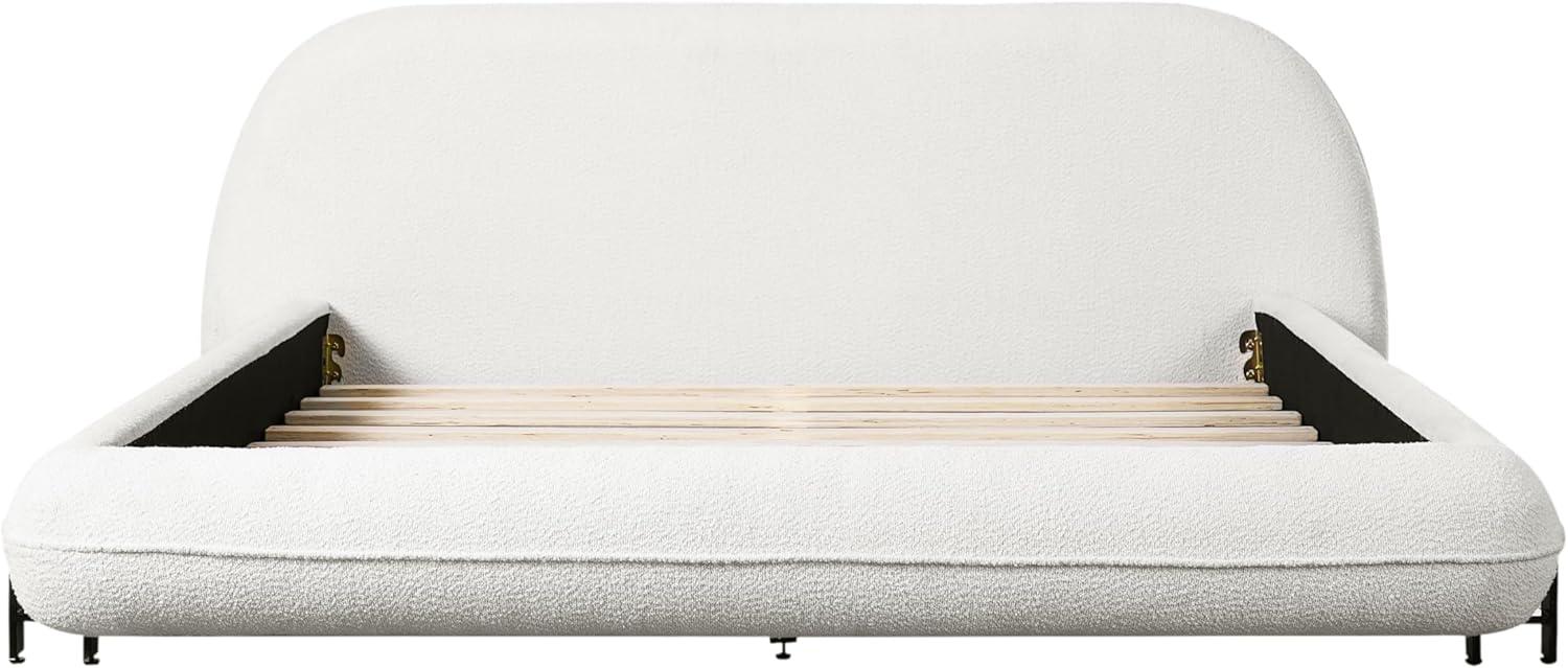 image:imageChristopher Knight Home Hazel Boucle King Size Bed Frame and Headboard Upholstered King Size Bed Round Curve Headboard Solid Wood and Steel Support No Box Spring Needed Easy Assembly WhiteQueen