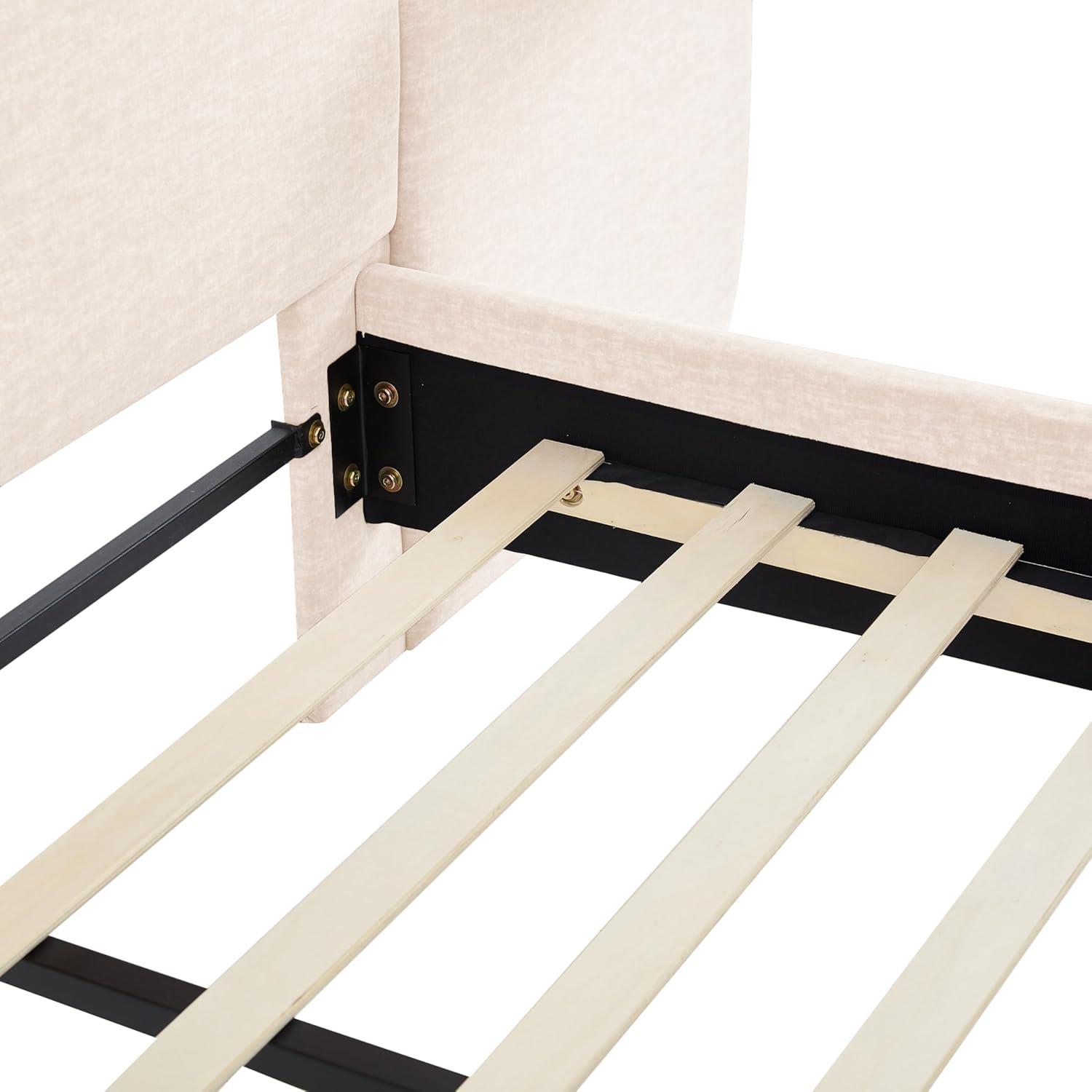 image:imageChristopher Knight Home Joplin Modern King Size Platform Bed Frame with Fabric Upholstered Headboard Wooden King Size Bed Frame with Side Shelves No Box Spring Needed Easy Assembly OrangeBeige