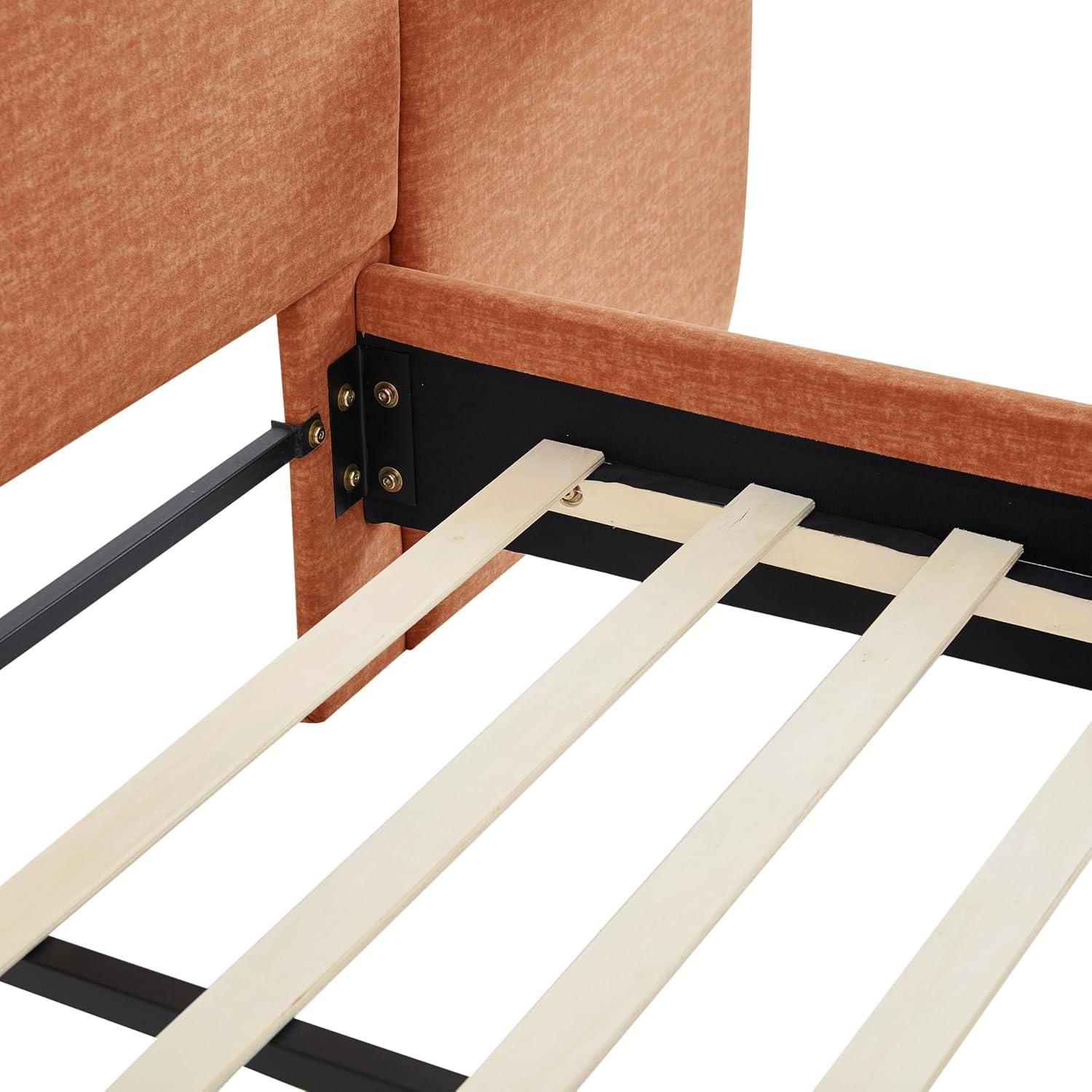image:imageChristopher Knight Home Joplin Modern King Size Platform Bed Frame with Fabric Upholstered Headboard Wooden King Size Bed Frame with Side Shelves No Box Spring Needed Easy Assembly OrangeOrange