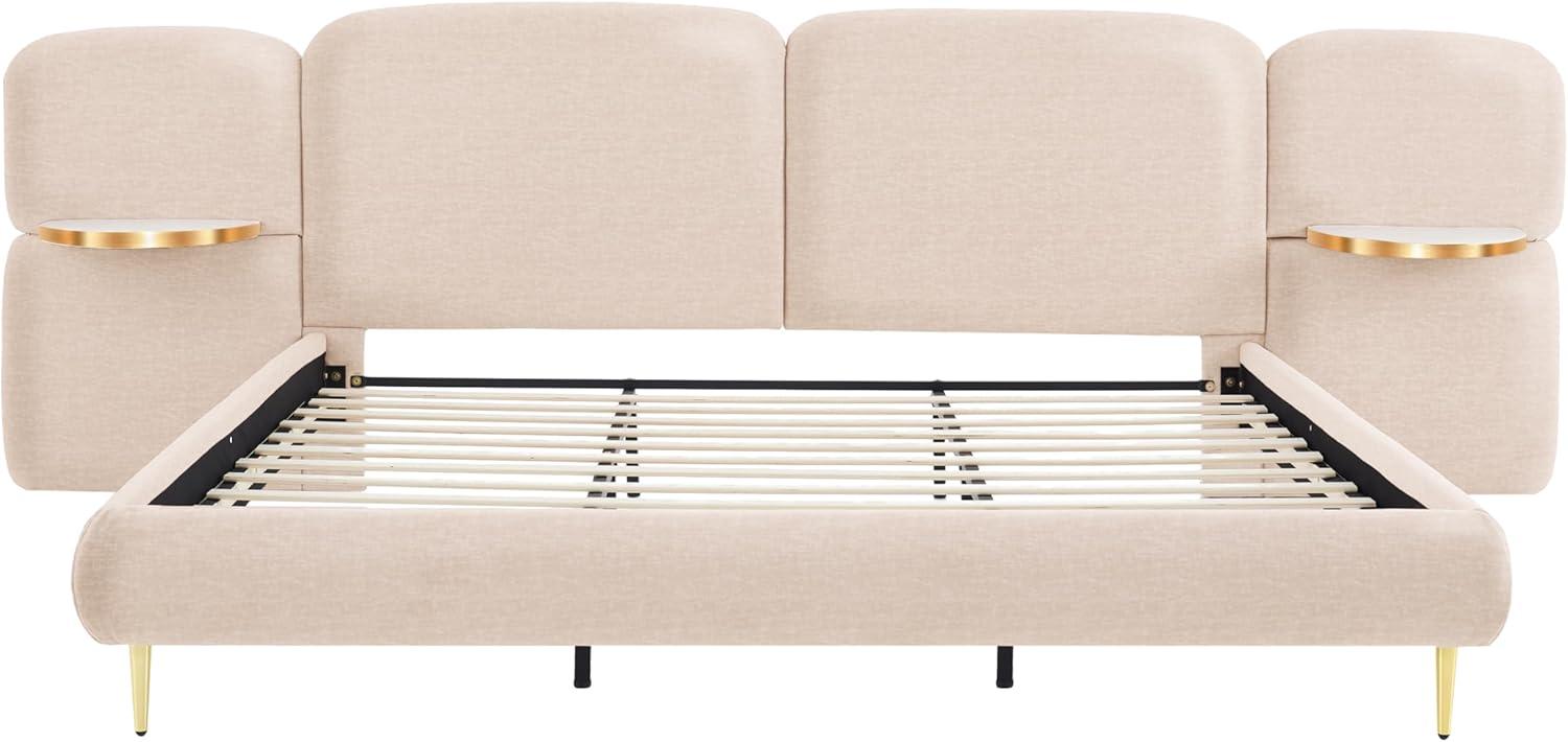 image:imageChristopher Knight Home Joplin Modern King Size Platform Bed Frame with Fabric Upholstered Headboard Wooden King Size Bed Frame with Side Shelves No Box Spring Needed Easy Assembly OrangeBeige
