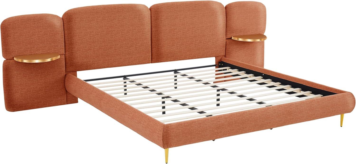 image:imageChristopher Knight Home Joplin Modern King Size Platform Bed Frame with Fabric Upholstered Headboard Wooden King Size Bed Frame with Side Shelves No Box Spring Needed Easy Assembly OrangeOrange