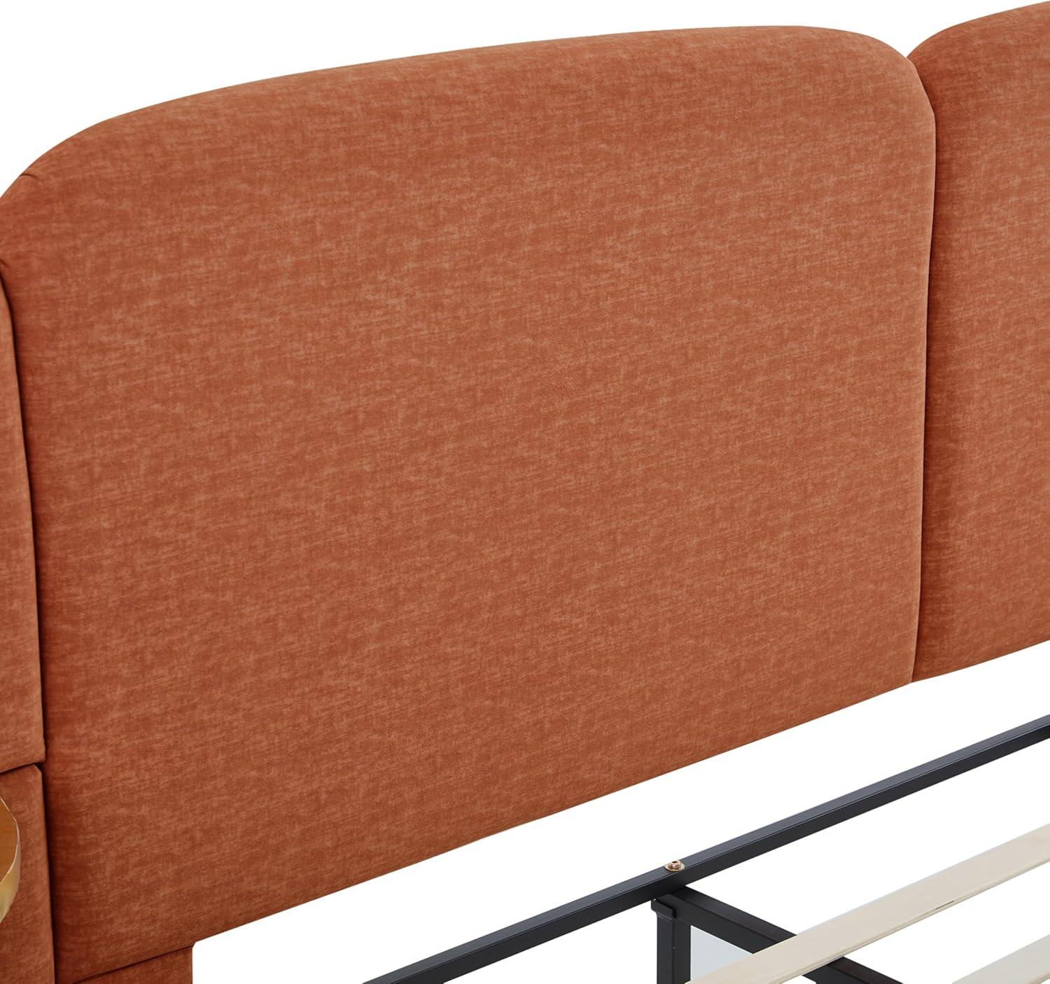 image:imageChristopher Knight Home Joplin Modern King Size Platform Bed Frame with Fabric Upholstered Headboard Wooden King Size Bed Frame with Side Shelves No Box Spring Needed Easy Assembly OrangeOrange