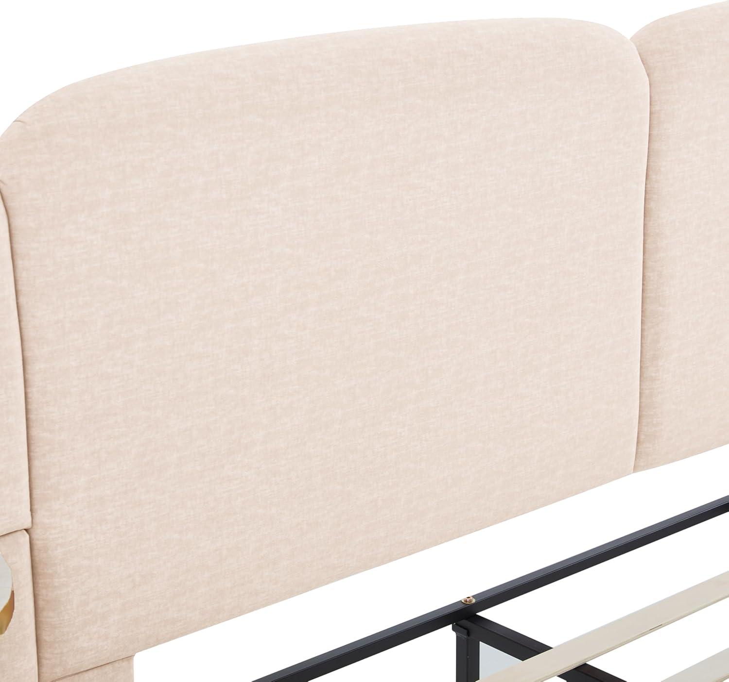 image:imageChristopher Knight Home Joplin Modern King Size Platform Bed Frame with Fabric Upholstered Headboard Wooden King Size Bed Frame with Side Shelves No Box Spring Needed Easy Assembly OrangeBeige