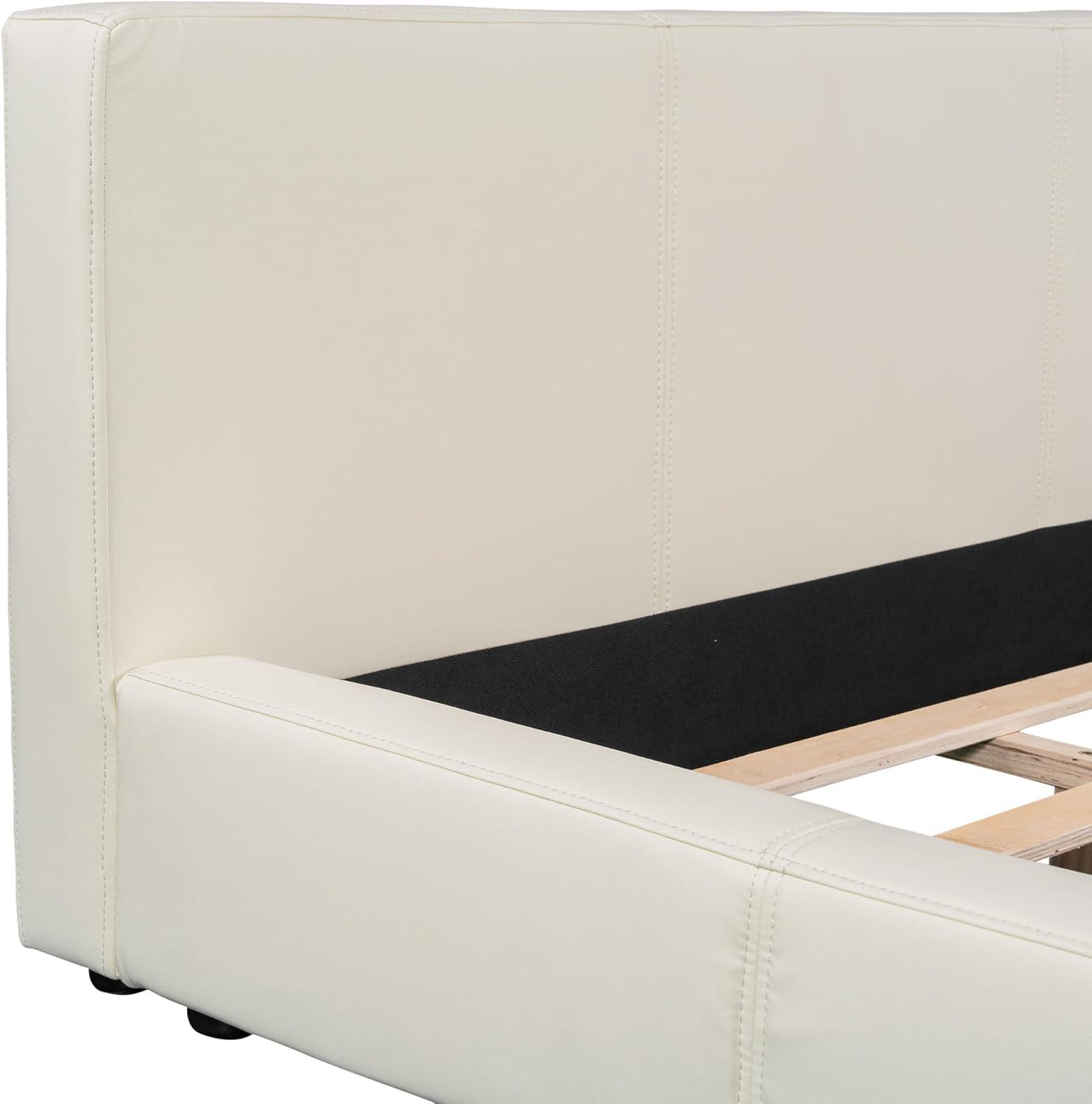 image:imageChristopher Knight Home Nahat Full Size Upholstered Platform Bed Faux Leather Bed Frame and Headboard Wood Bed Support and Slat Stylish Fully Mattress Foundation No Box Spring Needed Beige