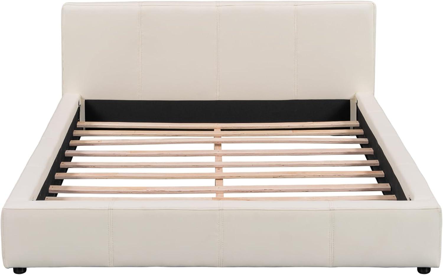 image:imageChristopher Knight Home Nahat Full Size Upholstered Platform Bed Faux Leather Bed Frame and Headboard Wood Bed Support and Slat Stylish Fully Mattress Foundation No Box Spring Needed Beige