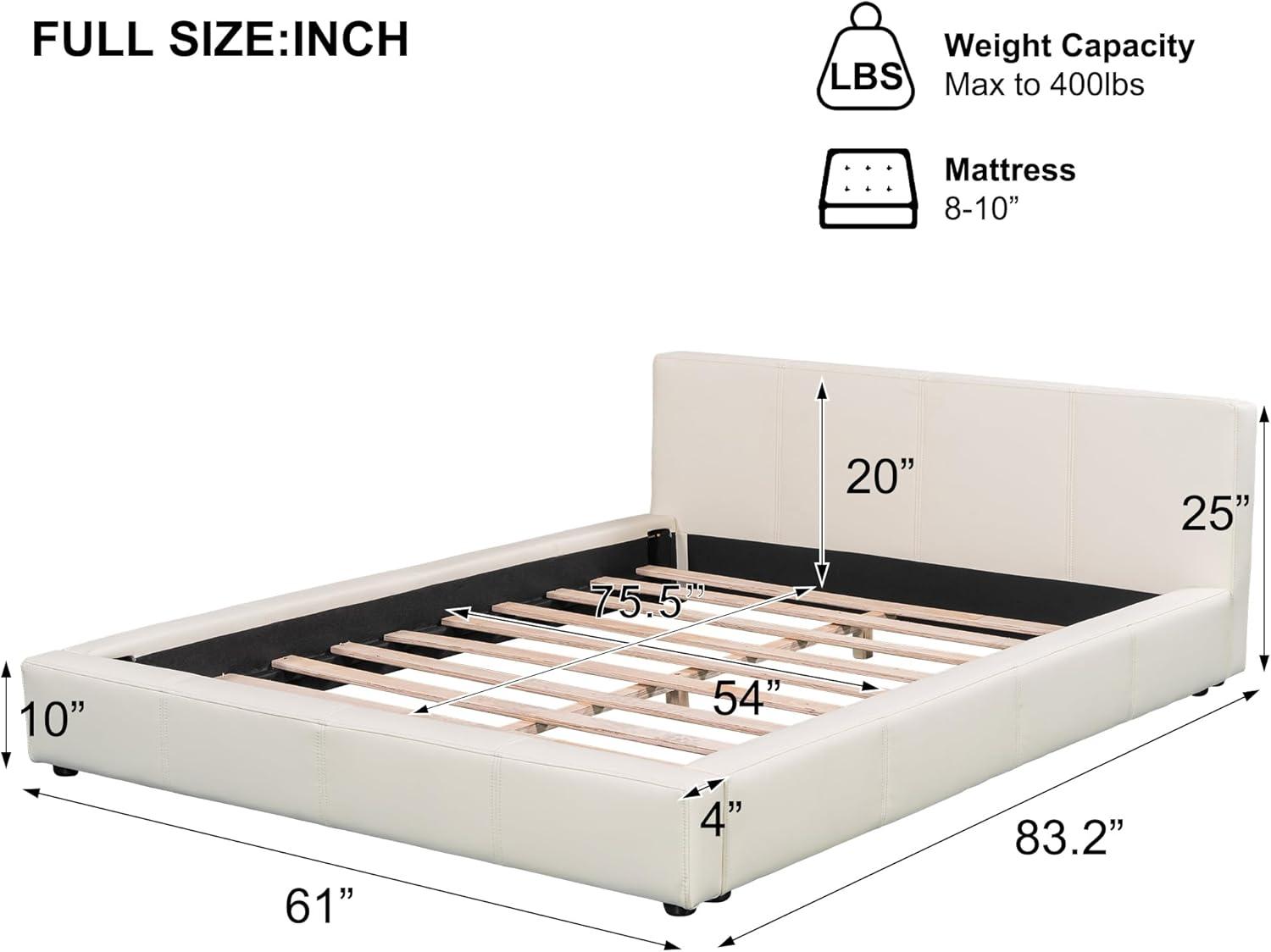 image:imageChristopher Knight Home Nahat Full Size Upholstered Platform Bed Faux Leather Bed Frame and Headboard Wood Bed Support and Slat Stylish Fully Mattress Foundation No Box Spring Needed Beige