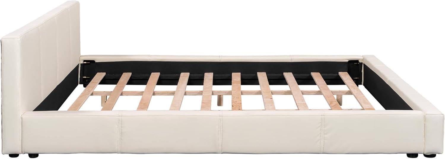 image:imageChristopher Knight Home Nahat Queen Size Upholstered Platform Bed Faux Leather Bed Frame and Headboard Wood Bed Support and Slat Stylish Fully Mattress Foundation No Box Spring Needed BeigeBeige