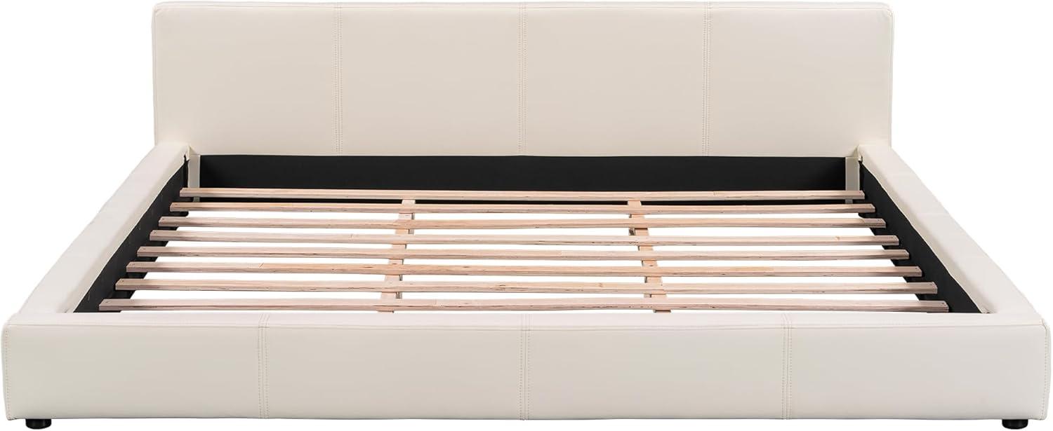 image:imageChristopher Knight Home Nahat Queen Size Upholstered Platform Bed Faux Leather Bed Frame and Headboard Wood Bed Support and Slat Stylish Fully Mattress Foundation No Box Spring Needed BeigeBeige
