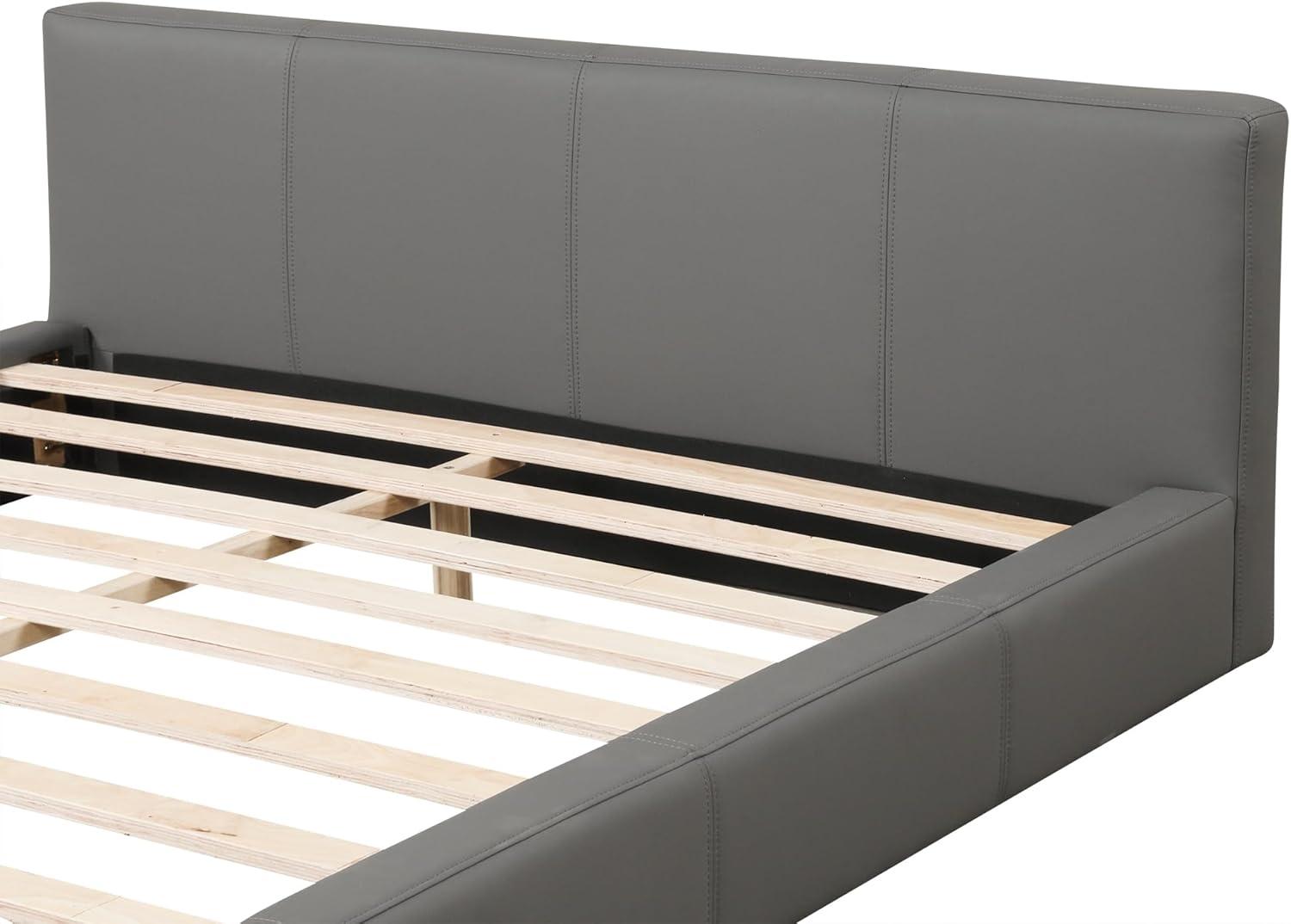 image:imageChristopher Knight Home Nahat Queen Size Upholstered Platform Bed Faux Leather Bed Frame and Headboard Wood Bed Support and Slat Stylish Fully Mattress Foundation No Box Spring Needed BeigeGrey