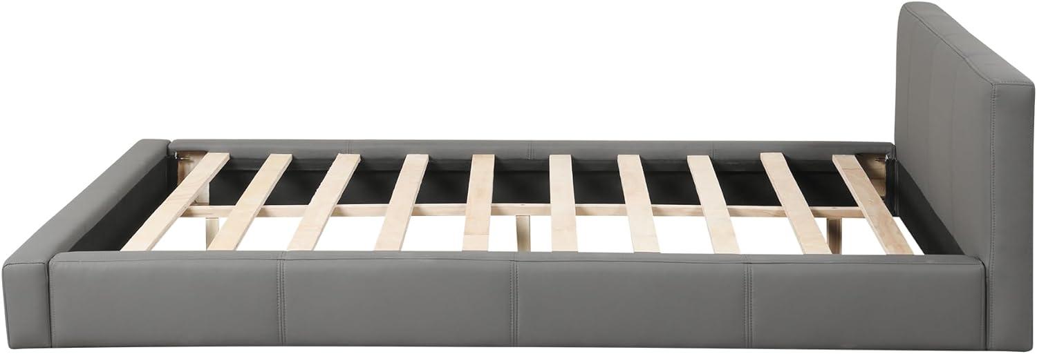 image:imageChristopher Knight Home Nahat Queen Size Upholstered Platform Bed Faux Leather Bed Frame and Headboard Wood Bed Support and Slat Stylish Fully Mattress Foundation No Box Spring Needed BeigeGrey