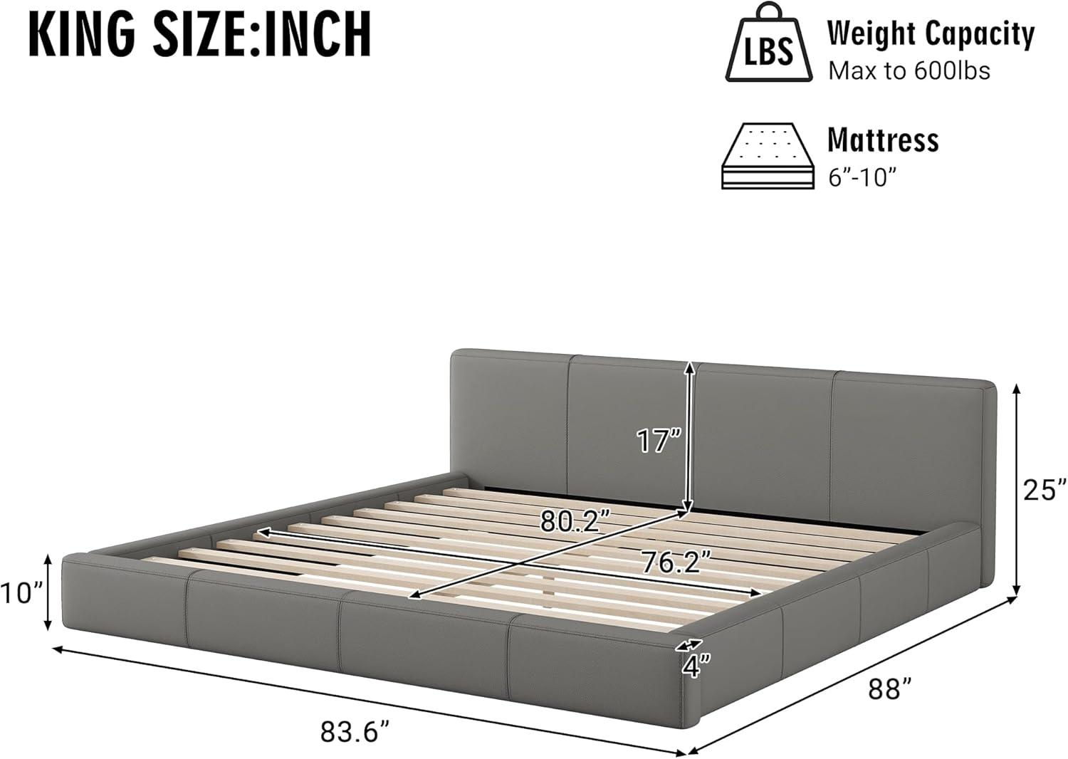 image:imageChristopher Knight Home Nahat Queen Size Upholstered Platform Bed Faux Leather Bed Frame and Headboard Wood Bed Support and Slat Stylish Fully Mattress Foundation No Box Spring Needed BeigeGrey