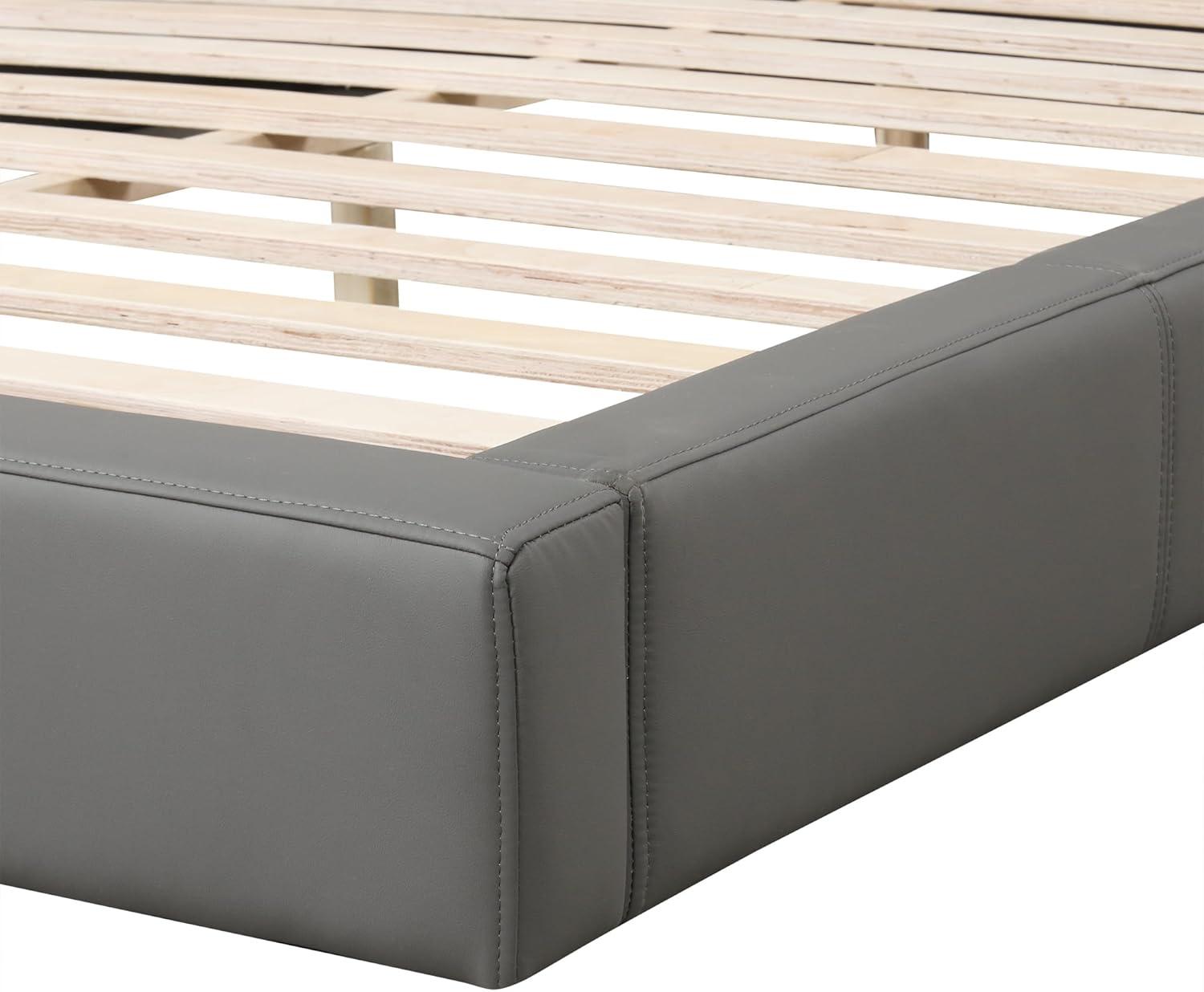 image:imageChristopher Knight Home Nahat Queen Size Upholstered Platform Bed Faux Leather Bed Frame and Headboard Wood Bed Support and Slat Stylish Fully Mattress Foundation No Box Spring Needed BeigeGrey