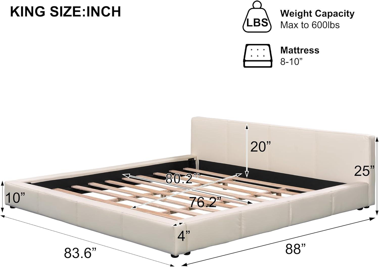 image:imageChristopher Knight Home Nahat Queen Size Upholstered Platform Bed Faux Leather Bed Frame and Headboard Wood Bed Support and Slat Stylish Fully Mattress Foundation No Box Spring Needed BeigeBeige