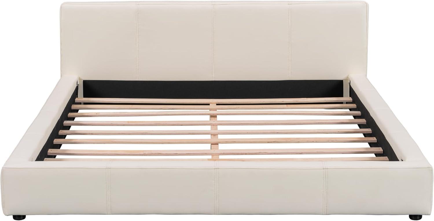 image:imageChristopher Knight Home Nahat Queen Size Upholstered Platform Bed Faux Leather Bed Frame and Headboard Wood Bed Support and Slat Stylish Fully Mattress Foundation No Box Spring Needed BeigeBeige