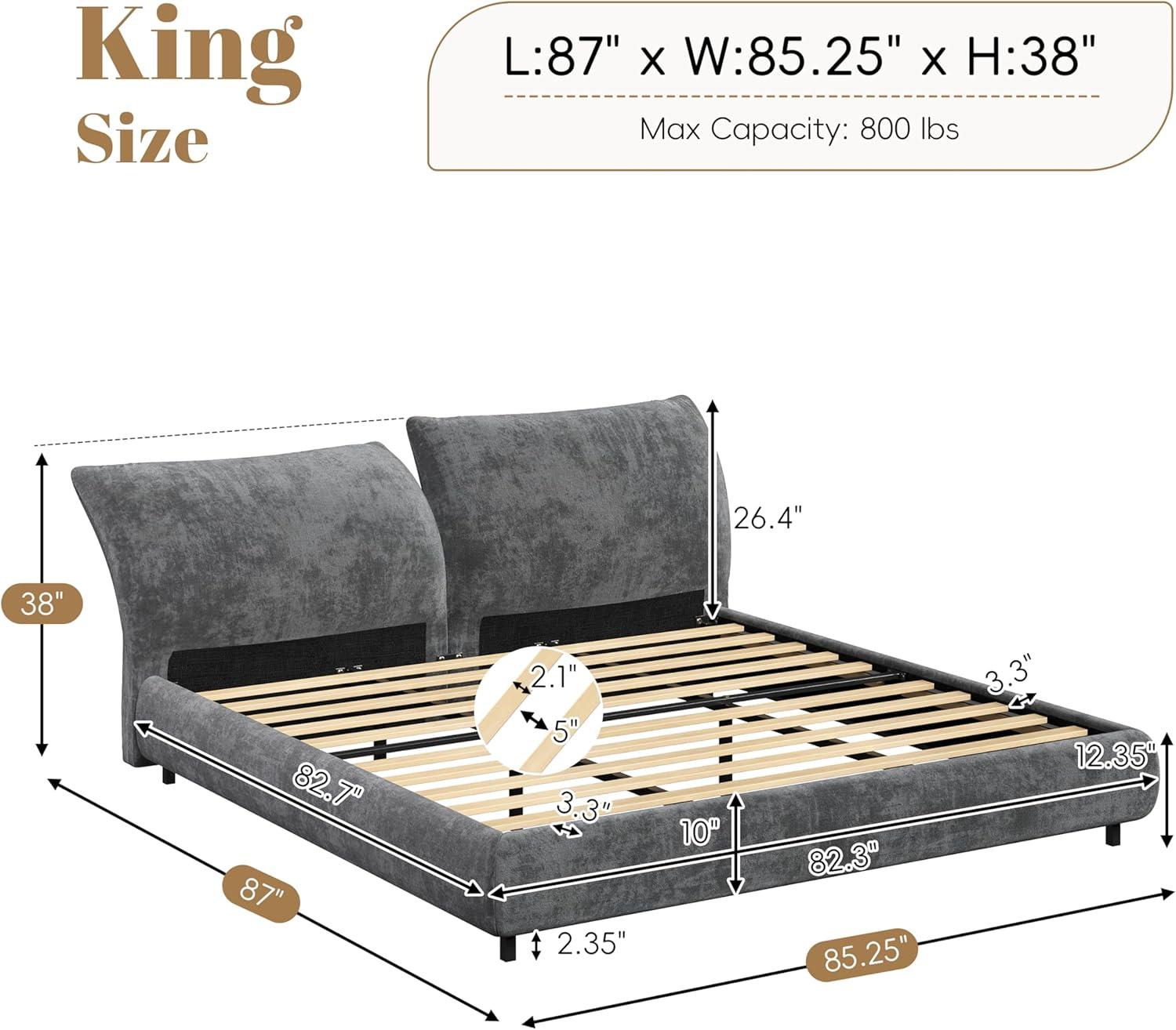 image:imageChristopher Knight Home Olimo Upholstered King Bed Soft Fabric King Headboard and Bed Frame Two Large Adjustable Pillows Slats Panel Support No Spring Box Needed Easy Assembly 800lbs BeigeGrey