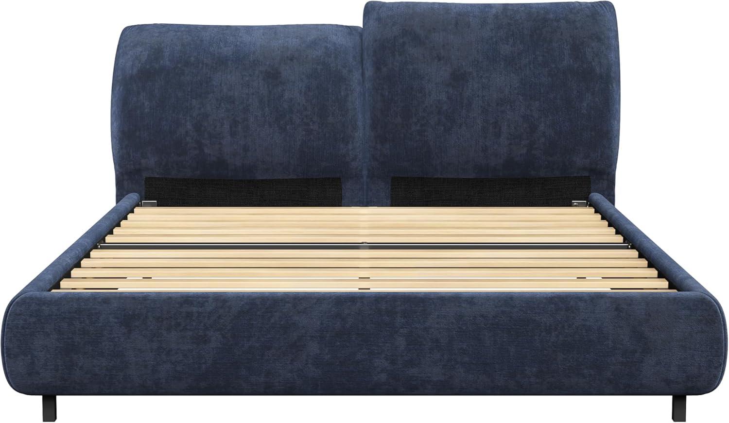 image:imageChristopher Knight Home Olimo Upholstered King Bed Soft Fabric King Headboard and Bed Frame Two Large Adjustable Pillows Slats Panel Support No Spring Box Needed Easy Assembly 800lbs BeigeDark Blue
