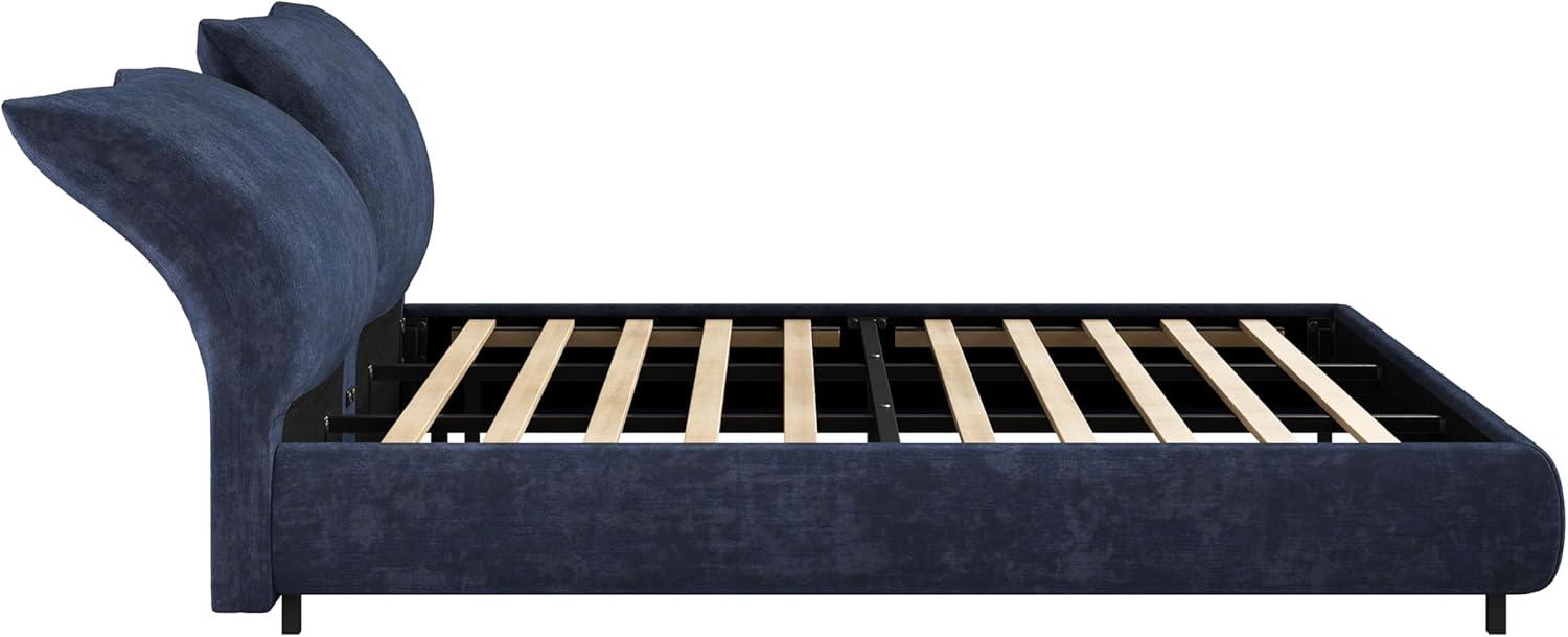 image:imageChristopher Knight Home Olimo Upholstered King Bed Soft Fabric King Headboard and Bed Frame Two Large Adjustable Pillows Slats Panel Support No Spring Box Needed Easy Assembly 800lbs BeigeDark Blue