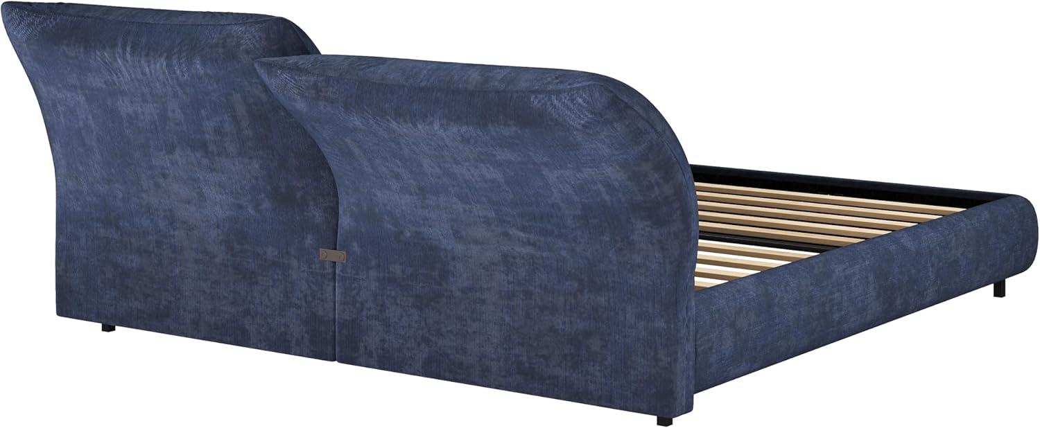 image:imageChristopher Knight Home Olimo Upholstered King Bed Soft Fabric King Headboard and Bed Frame Two Large Adjustable Pillows Slats Panel Support No Spring Box Needed Easy Assembly 800lbs BeigeDark Blue