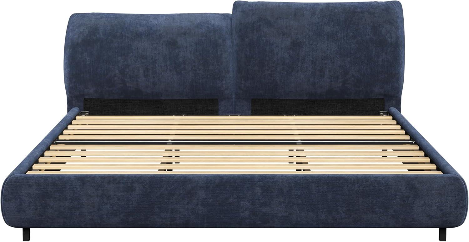 image:imageChristopher Knight Home Olimo Upholstered King Bed Soft Fabric King Headboard and Bed Frame Two Large Adjustable Pillows Slats Panel Support No Spring Box Needed Easy Assembly 800lbs BeigeDark Blue