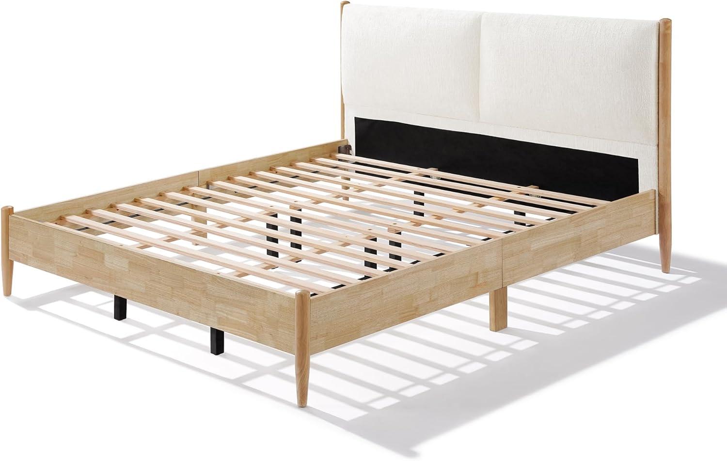 image:imageChristopher Knight Home Raven Modern Queen Size Bed Frame with Upholstered Headboard Natural Wood Queen Size Platform Bed Frame and Headboard No Box Spring Needed Easy Assembly WhiteNaturalCalifornia King