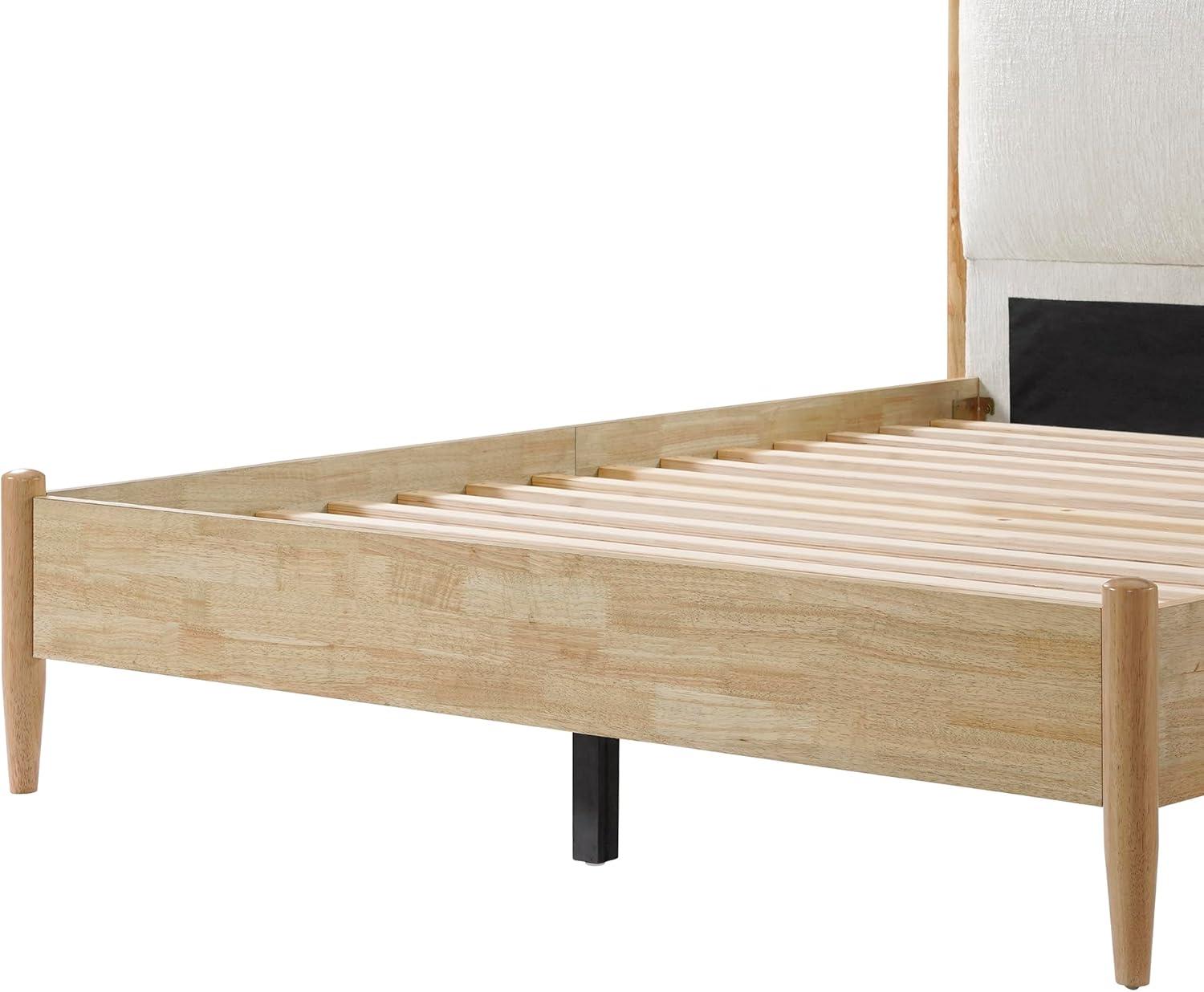image:imageChristopher Knight Home Raven Modern Queen Size Bed Frame with Upholstered Headboard Natural Wood Queen Size Platform Bed Frame and Headboard No Box Spring Needed Easy Assembly WhiteNaturalQueen US Standard