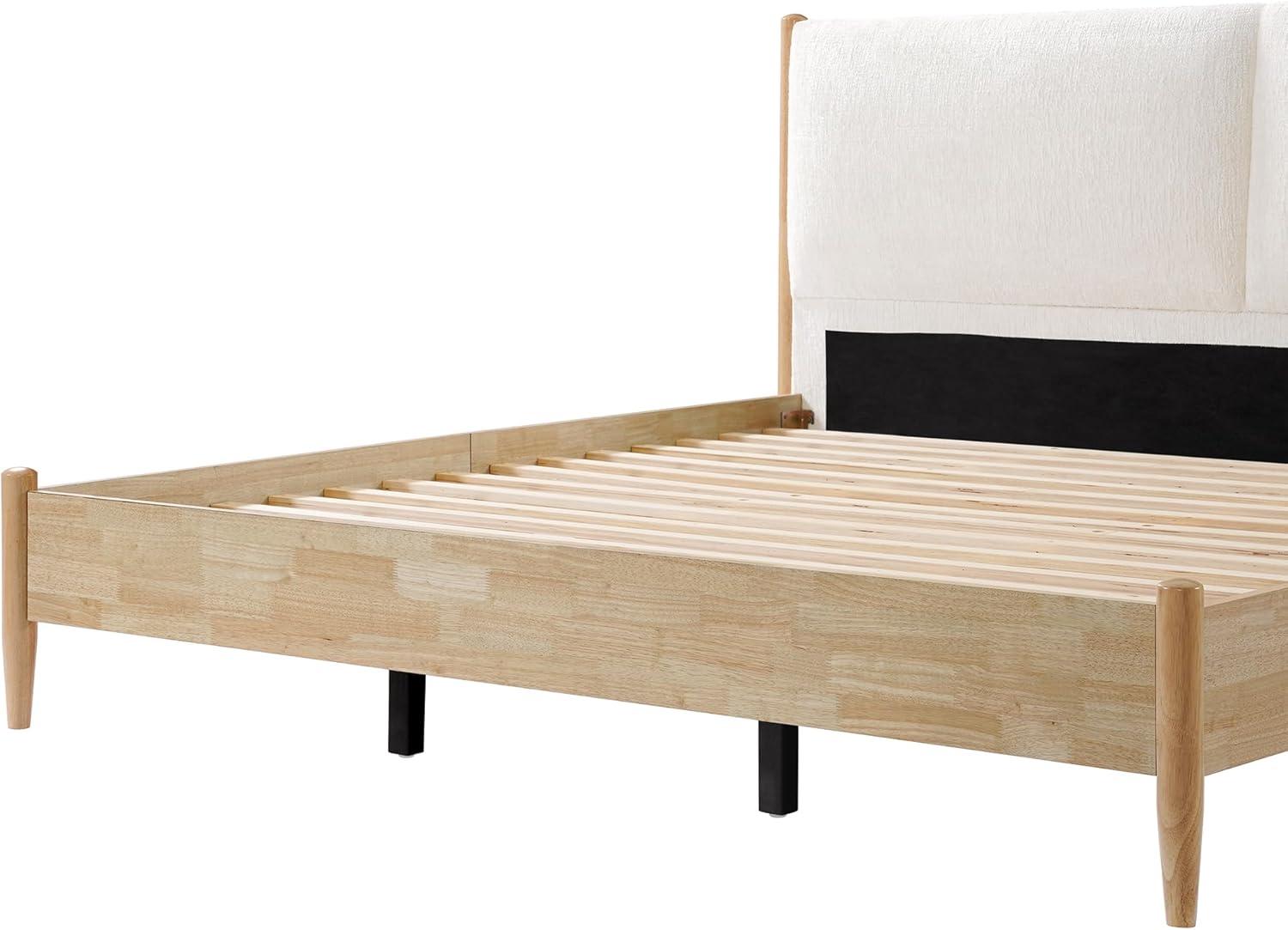 image:imageChristopher Knight Home Raven Modern Queen Size Bed Frame with Upholstered Headboard Natural Wood Queen Size Platform Bed Frame and Headboard No Box Spring Needed Easy Assembly WhiteNaturalCalifornia King
