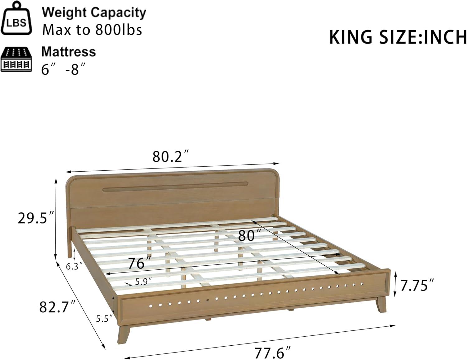 image:imageChristopher Knight Home Skyles King Size Bed King Size Platform Bed Pind Wood Headboard and Footboard Wooden Headboard No Box Spring Needed Slats Panel Support Rustic Openwork Design NaturalNatural